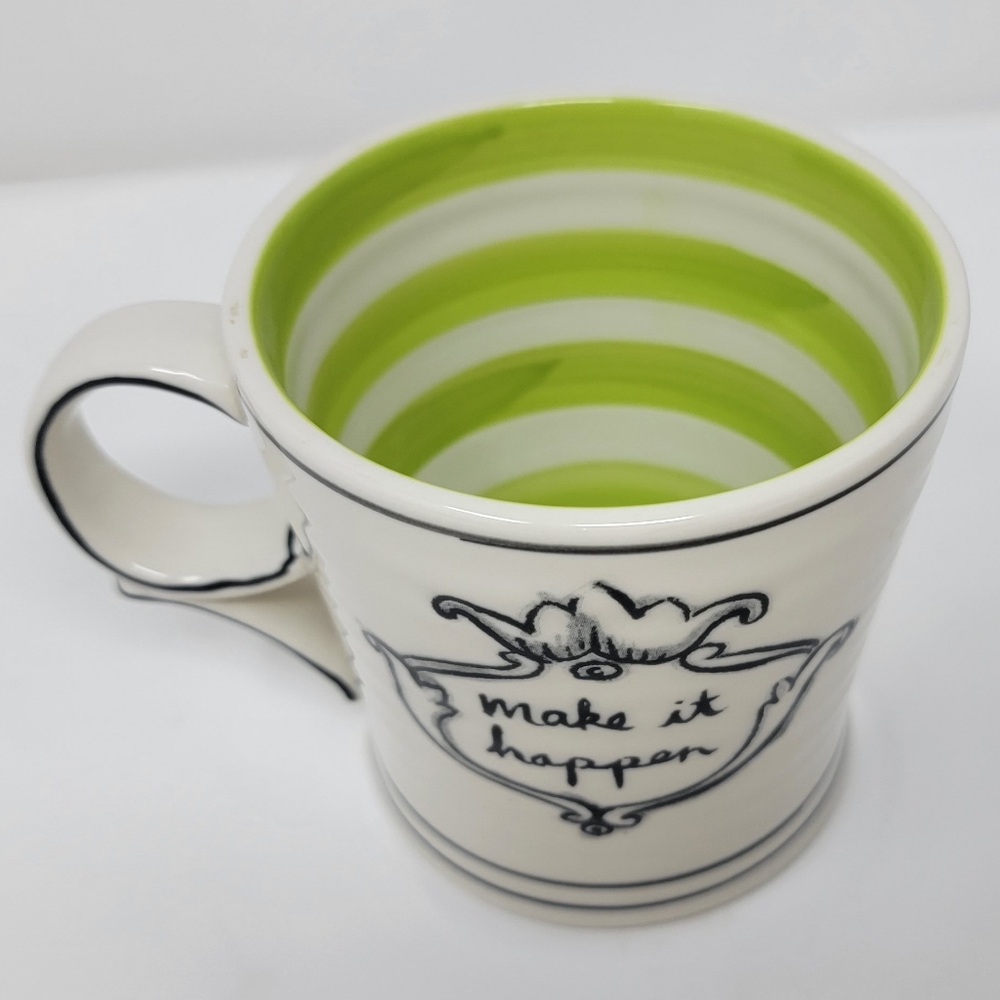 Anthropologie MOLLY HATCH Make It Happen COFFEE MUG Green Stripe Interior - Picture 5 of 9